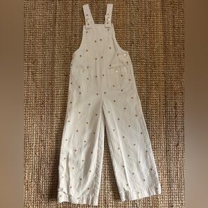 Sezane Cream Flower Embroidered Kids Overalls